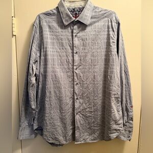 Robert Graham Men’s Grey Tile Pattern Button Down Shirt | Large, Classic Fit
